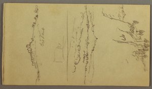 Tekening, Stad onder een bergtop, heuvelstad, mogelijk 1868-69 door Frederic Edwin Church