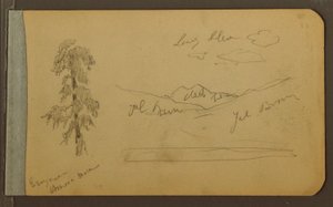 Tekening, boom, bergen, 1889