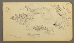 Tekening, Bomen in mist, mogelijk 1878 door Frederic Edwin Church
