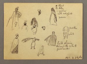 Tekening, Twaalf figuurschetsen, Joffa, Palestina, 1868 door Frederic Edwin Church