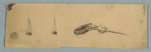 Tekening, Tweemastschip voor anker en de schacht van een apparaat, 1850-51 door Frederic Edwin Church