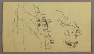 Tekening, Twee studies van een stad op een bergtop, mogelijk 1868-69 door Frederic Edwin Church