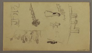 Tekening, Twee studies van een stad op een bergtop, mogelijk 1868-69