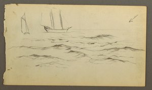 Tekening, Twee zeilboten, golven, mogelijk 1860