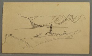 Tekening, Dal, Kerk, St. Gilgen Oostenrijk, mogelijk 1868 door Frederic Edwin Church