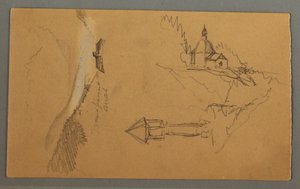 Tekening, Vallei, Toren, Kerk, mogelijk 1868