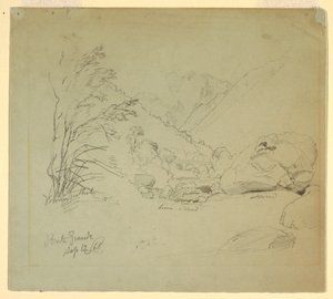 Tekening, Vallei met brug bij Macugnaga, 12 september 1868