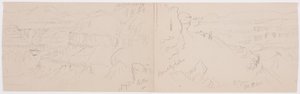 Tekening, Uitzicht over de heuvels en vlakte naar de bergen, Vallei van El Yemen, februari 1868 door Frederic Edwin Church