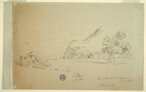 Tekening, Uitzicht vanaf heuvel ten westen van suk wadi, 4 mei 1868 door Frederic Edwin Church