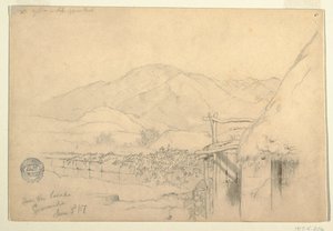 Tekening, Uitzicht vanuit de herberg in Guaranda, Ecuador, 3 juni 1857