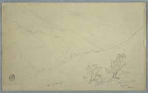 Tekening, uitzicht op Blue Mountain Peak, gezien vanaf Salloway Hill, Jamaica, juli 1865 door Frederic Edwin Church
