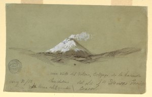 Tekening, Uitzicht op de Cotapaxi vanaf de Hacienda San Antonio, Ecuador, 30 augustus 1853 door Frederic Edwin Church