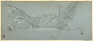 Tekening, Gezicht op de Konigssee met de Falkenstein, bij Berchtesgaden, Beieren, Duitsland, Deel 2, 11 juli 1868 door Frederic Edwin Church