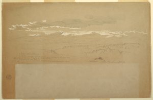 Tekening, Uitzicht op bergketen, Ecuador, 27 juni 1857 door Frederic Edwin Church