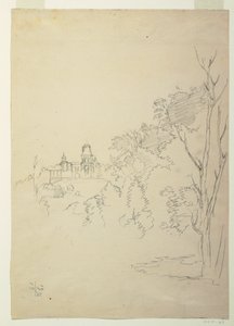Tekening, Gezicht op Olana, het huis van de kunstenaar, Hudson, New York, ca. 1872 door Frederic Edwin Church