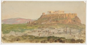 Tekening, Gezicht op de Akropolis vanuit het zuiden, Athene, april 1869 door Frederic Edwin Church