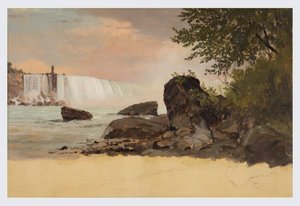 Tekening, Uitzicht op de Canadese watervallen en Goat Island, september of oktober 1856 door Frederic Edwin Church