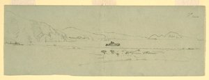 Tekening, Gezicht op het schiereiland van Sorrento of Capri, Italië vanuit het noordoosten, 1869 door Frederic Edwin Church