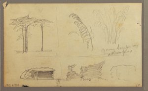 Tekening, Gezicht op de oostelijke oever van de Guayas-rivier, tegenover Guayaquil, Ecuador, mei 1857 door Frederic Edwin Church