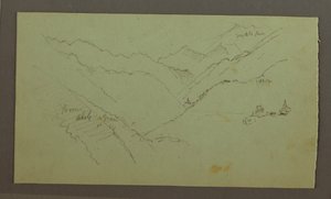 Tekening, Dorp en steil bergdal (Alpen), 1868-69 door Frederic Edwin Church