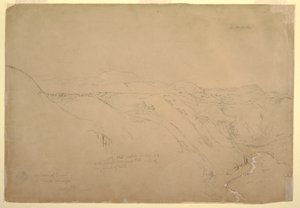 Tekening, Vulkaan Puresé en de Rio de Vinagre, Purese, Colombia, augustus 1853 door Frederic Edwin Church