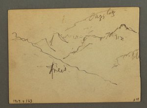 Tekening, Waterval tussen Veney en Sion, Rhônedal, Zwitserland, augustus 1868 door Frederic Edwin Church