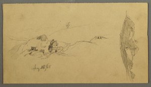 Tekening, Vrouwen wassen bij een trog, Bergen, 28 augustus 1868 door Frederic Edwin Church