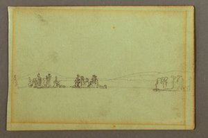 Tekening, Beboste eilanden, heuvelachtige kust, mogelijk 1856 door Frederic Edwin Church