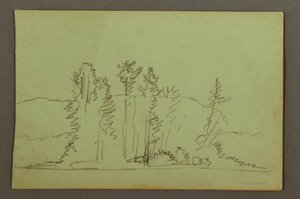 Tekening, Beboste oever van meer, mogelijk 1856 door Frederic Edwin Church