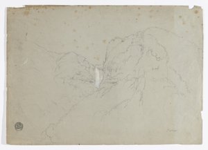 Tekening. a. Schets. Tequendama Ralls bij Bogota, Colombia. b. Uitzicht op bergketens in de verte. door Frederic Edwin Church