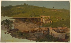 Heuvel met viaducten en verwoeste molens, nabij Catskill, New York