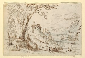 Denkbeeldig landschap met klassieke ruïnes