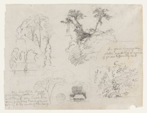 Schetsen uit Zuid-Amerika, waarschijnlijk uit Colombia.  Botanische schetsen.  Een huis. door Frederic Edwin Church
