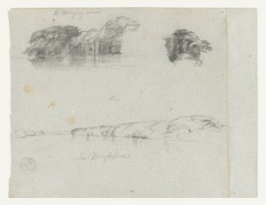 Schetsen van bomen, wijnranken en een oever van de Rio Magdalena, Colombia door Frederic Edwin Church