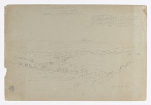 Studie.  Landschap met de berg Puresé.  Schets.  Landschap.