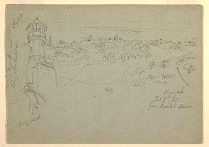 Toren in Lydda, en Ramleh gezien vanaf Ramleh Toren, Palestina [Ramleh, Israël] door Frederic Edwin Church