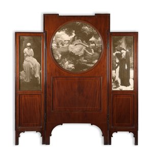 Mahonie Drievoudig Scherm met Print Inlays