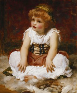 Portret van een meisje zittend op een tapijt