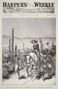 Apache Verkenners leiden legerpatrouille op jacht naar Geronimo (1829-1909) uit 