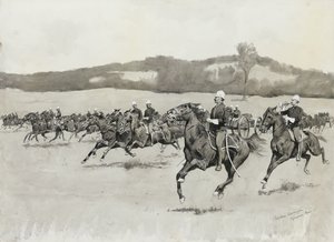 Batterij K bij oefening in de Berkshire Hills, Massachusetts door Frederic Remington