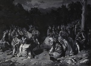 Indiaanse bijeenkomst door Frederic Remington
