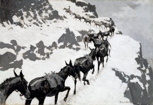 De muilezelkaravaan (een erts-trein die de zilvermijnen van Colorado binnenrijdt) 1901 door Frederic Remington