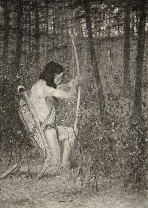 Toen, op één knie opstaand, richtte Hiawatha een pijl, uit The Song of Hiawatha door Henry Wadsworth Longfellow, uitgegeven door George G. Harrap en Company Ltd., 1911 door Frederic Remington