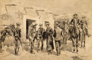 U. Amerikaanse cavalerie jaagt op Garza-mannen aan de Rio Grande door Frederic Remington