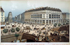 Buitenaanzicht van La Belle Jardiniere, rue du pont neuf in Parijs in de 19e eeuw