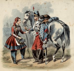 Het Franse leger en zijn cantinieres: Hussard en cantiniere de troupe de line