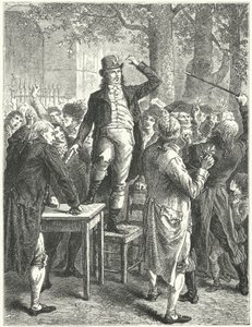 Toespraak van Camille Desmoulins in de tuin van het Palais Royal, Parijs door Frederic Theodore (after) Lix