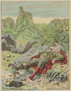 Le Petit Poucet, Klein Duimpje (gekleurde litho) door Frederic Theodore (after) Lix