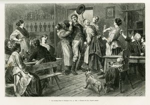Een hirtztag, een soort carnaval waar alles is toegestaan voor vrouwen, in de Sundgau. Gravure door Lix ter illustratie van het verhaal Door de Elzas en Lotharingen, door Charles Grad, Duitse afgevaardigde, in 1885, in de tour du monde 1886, onder leiding  door Frederic Theodore Lix