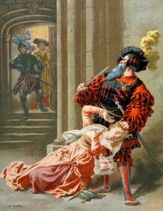 Blauwbaard probeert zijn vrouw te doden, c.1890 (illustratie) door Frederic Theodore Lix